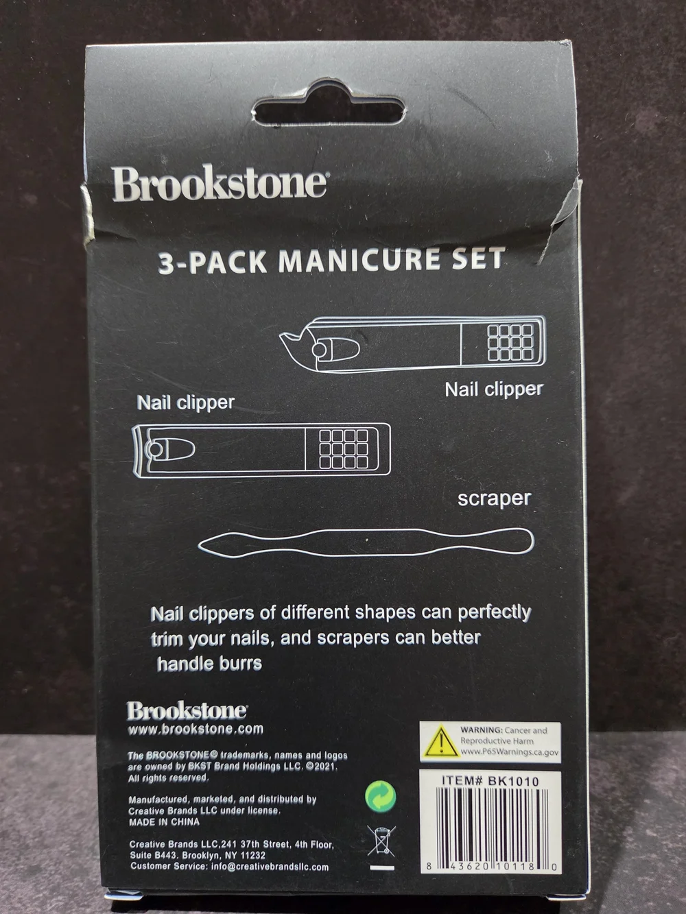Brookstone Anodized Steel Black 3-Pack Manicure Set